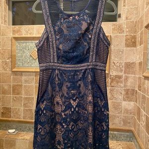 Aqua dress navy over pink